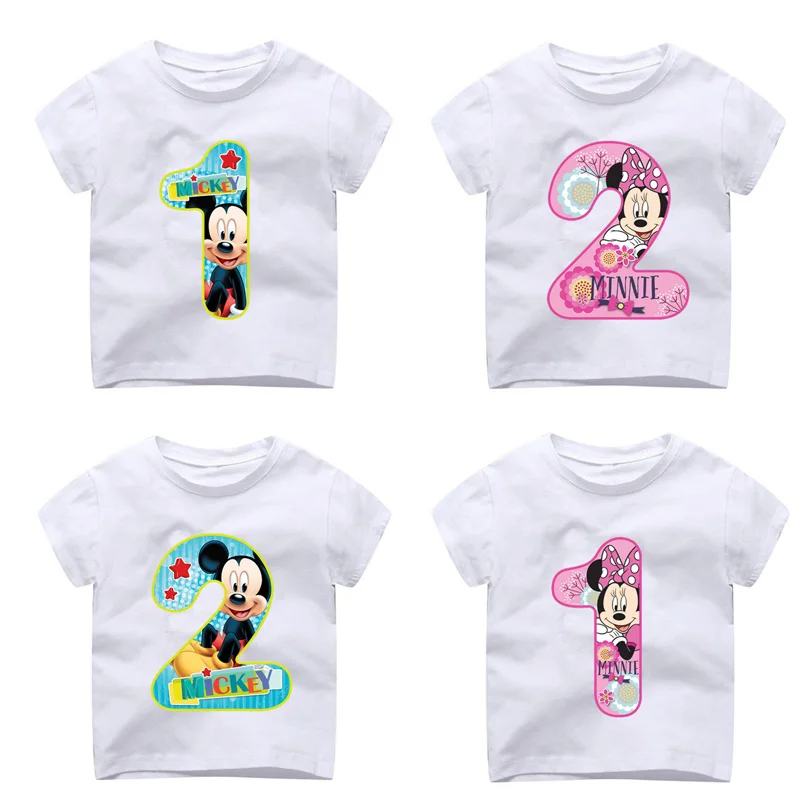 Детская футболка на день рождения с цифрой 1-9 и рисунком Микки Мауса хлопковая футболка подарок на день рождения для мальчиков и девочек, одежда для малышей от 3 до 9 лет