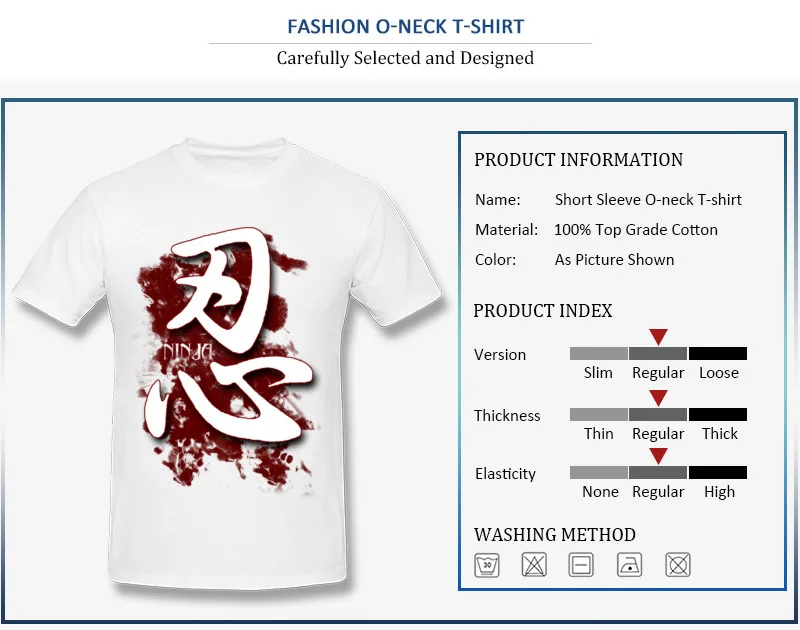 T-shirts Printed Short Sleeve Family Round Collar 100% Cotton Tops Shirt Casual Summer/Autumn WhiteNinja Kanji Tee-Shirt for Men