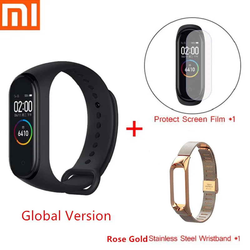 Xiaomi mi Band 3 mi band 4 смарт-браслет OLED сенсорный экран водонепроницаемый фитнес-трекер для измерения сердечного ритма умный браслет глобальная версия - Цвет: Global Rose Gold Set