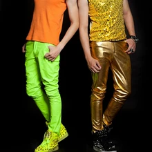 Зеленый золотой певец костюмы 1 брюки мужские 1 Брюки Мужские Сценические брюки флуоресцентные кожаные брюки мужские брюки обеспечивают на заказ
