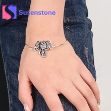 Горячие богемные каменные браслеты со слоном стимпанк животных Knuckle браслеты манжеты женские серебряные ювелирные браслеты-подарки оптом