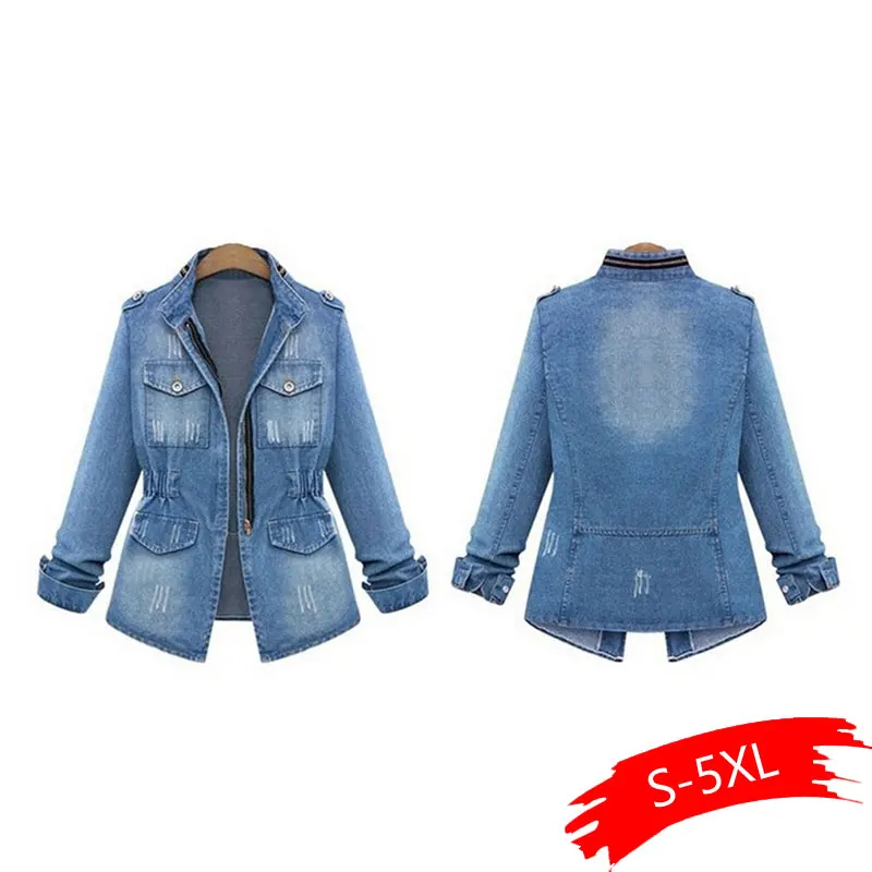 Most effective High Quality Denim Jackets Women Autumn Fashion Long Sleeve Jeans Coat Casual Denim Outwear Tops Pl