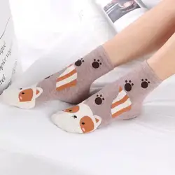 Женские носки с милым рисунком из мультфильма носки с котами для девочек женские дышащие хлопковые теплые мягкие короткие носки