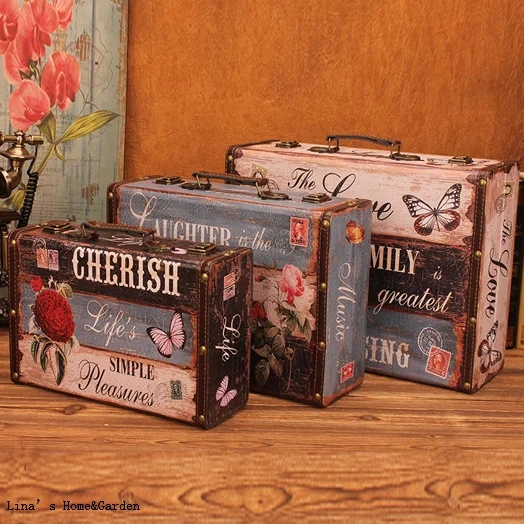 MDF PU stackable 3 pieces handcrafted antique suitcase