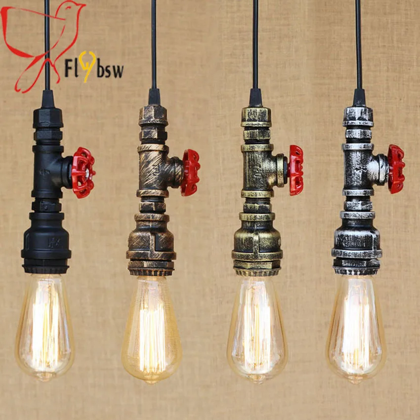 

Nordic countryside water Pipe pendant lamps 4 colors Loft industrial creative steam punk suspended luminaire for bar restaurant