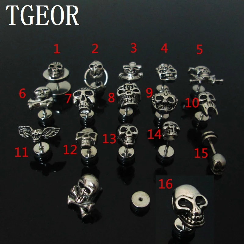 

free shipping illusion cheaters 1 pair Stainless Steel multi skull styles piercing fake plugs NICE