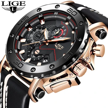 

LIGE New Men Watches Top Brand Luxury Male Automatic Date Waterproof Sport Watch Men Leather Military Quartz Wrist Watch Relojes