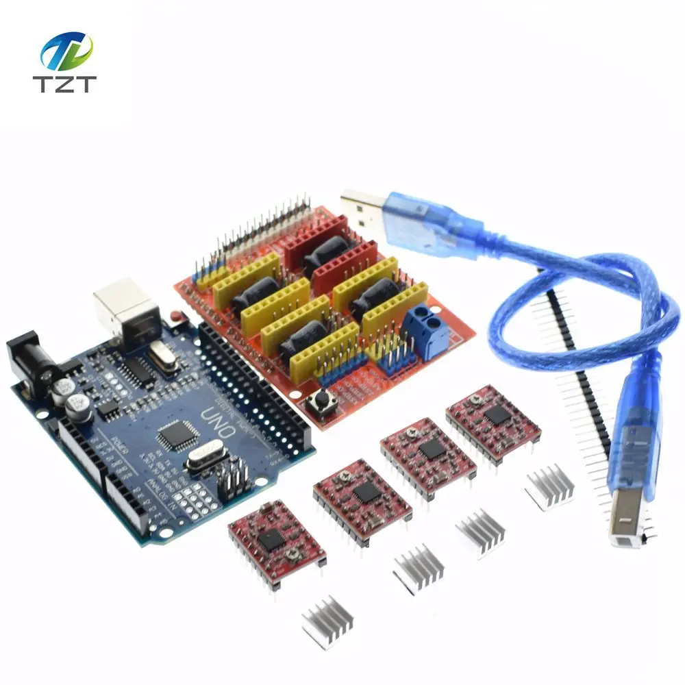 

Free shipping! cnc shield v3 engraving machine 3D Printer+ 4pcs A4988 driver expansion board for Arduino + UNO R3 with USB cable
