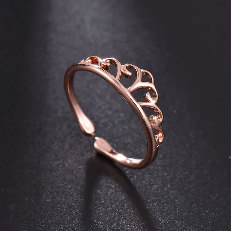 

Elegant Antique Silver Rose Gold Hollow Crown Shaped Queen Temperament Rings Adjustable Rings For for Women Jewelry