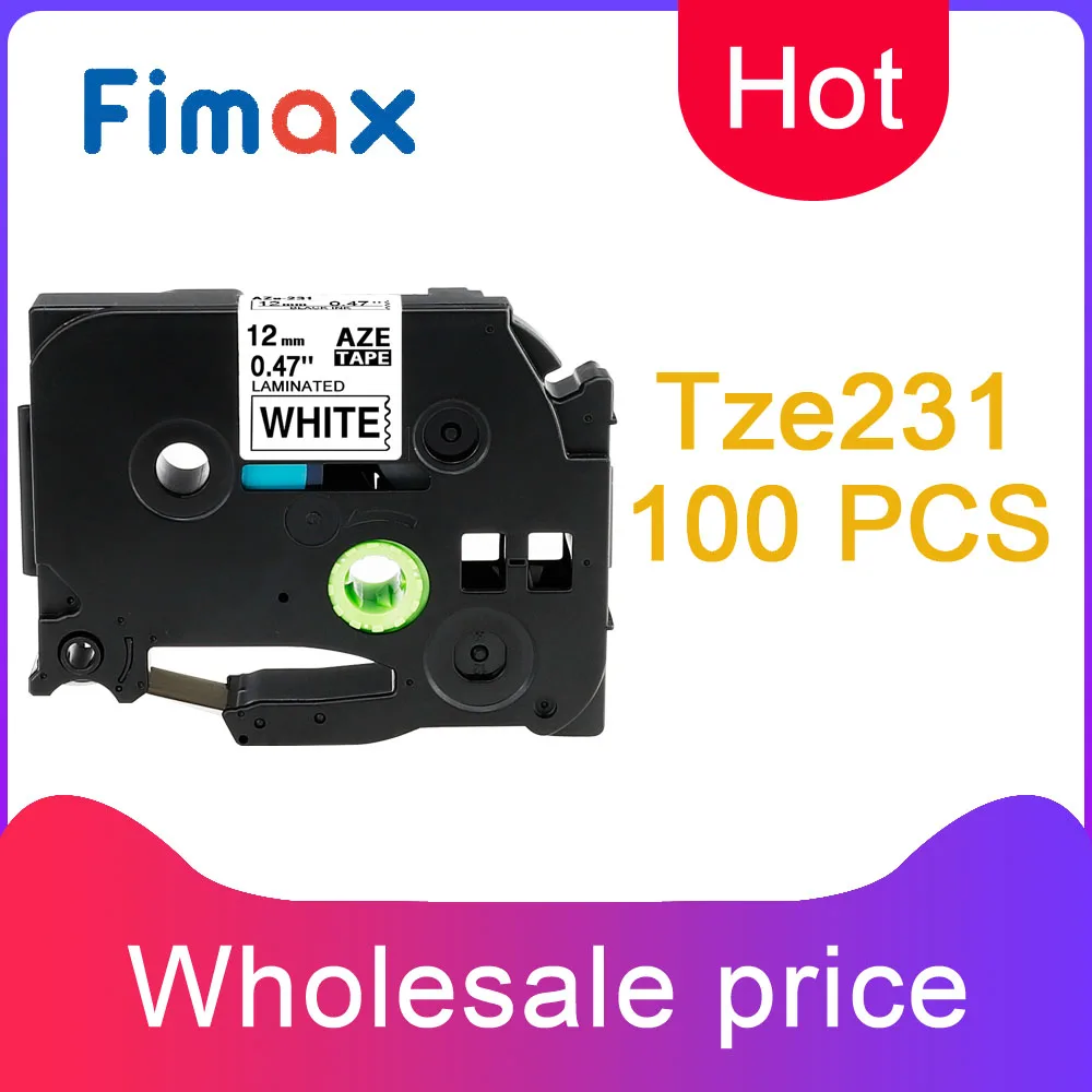 Fimax 100 шт. TZe231 TZe-231 TZ231 12 мм ярлык совместимый принтер наклеек Brother P-touch PT1010 PT-D210 Tze831