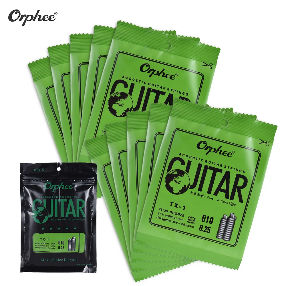 Orphee TX 1 одна гитара Сменные Струны для акустической гитары 1st E String (.010) 10 Pack