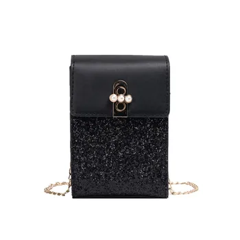 

LJL-Women'S Fashion Small Square Bag Sequin Chain Shoulder Bag Messenger Bag Mobile Phone Bag Purse Handbag