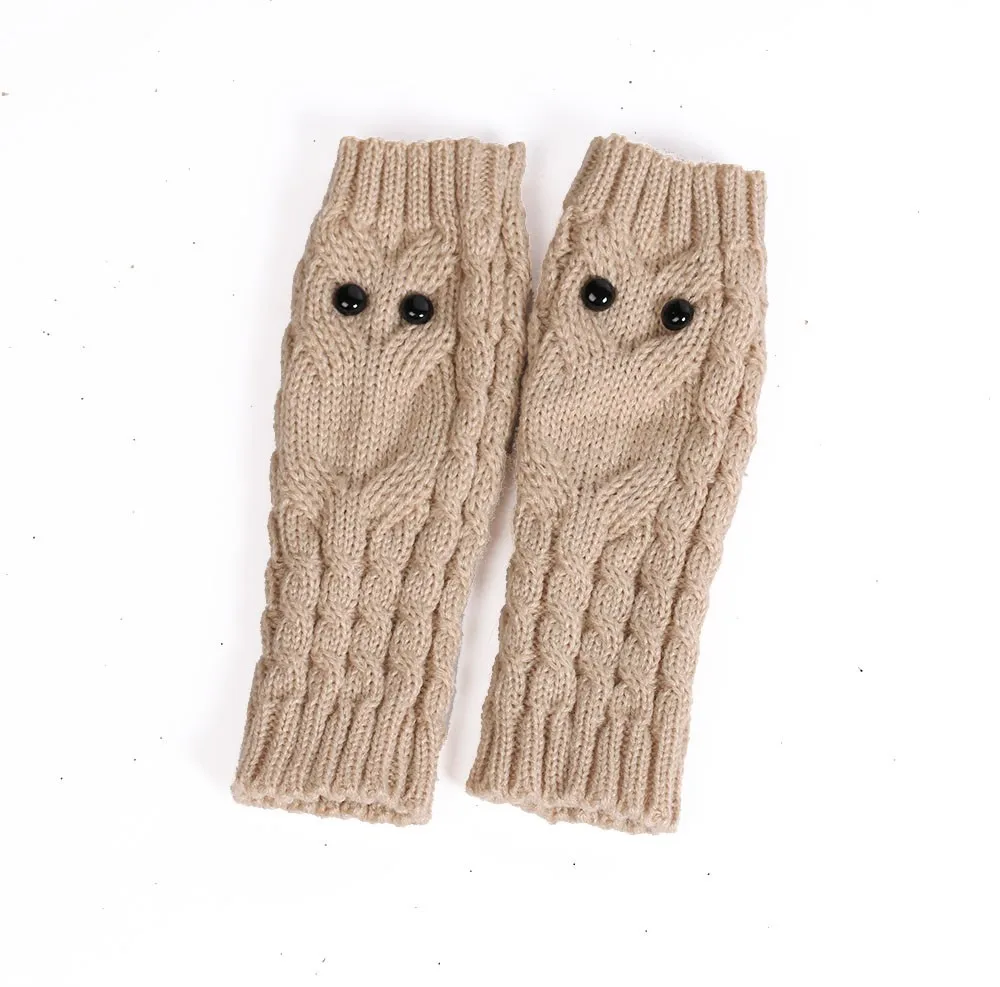 Unisex Winter Gloves Solid Owl Knitted Long Fingerless Gloves Soft Button Warm Gloves Mittens guantes invierno luvas de inverno - Цвет: Beige