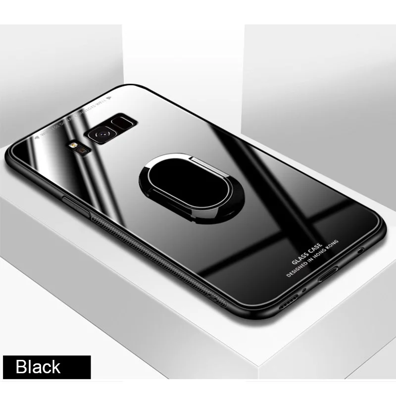 Black Для samsung Galaxy S10 S9 S8 Plus закаленное стекло Магнитный чехол-держатель с кольцом для samsung Galaxy Note 8 9 S10 Lite S10e чехол Funda - Цвет: Black