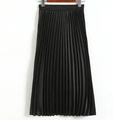 Юбки с высокой талией женские лучшее качество винтажная плиссированная юбка saia Миди юбка куртка faldas mujer блестящая юбка-пачка с металлическим блеском - Цвет: black