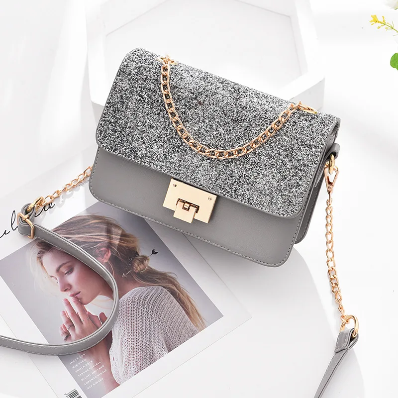 ساطع المرأة مطرزة الكتف حقيبة جلد النساء رفرف حقيبة وضع Crossbody أكياس سلسلة حزام صغير الإناث الكتف حقيبة بلون