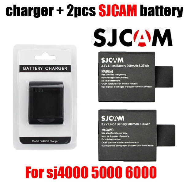 

NEW Original SJCAM SJ6000 SJ7000 camera battery 2 + 1pcs charger for DV SJ4000 SJ 4000 5000 6000 7000 HD 1080P Sports camera