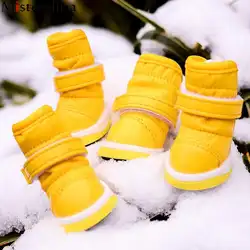4 шт./компл. Обувь для собак однотонный Щенок зимние сапоги теплые непромокаемые повседневные туфли для собак Нескользящая непромокаемая