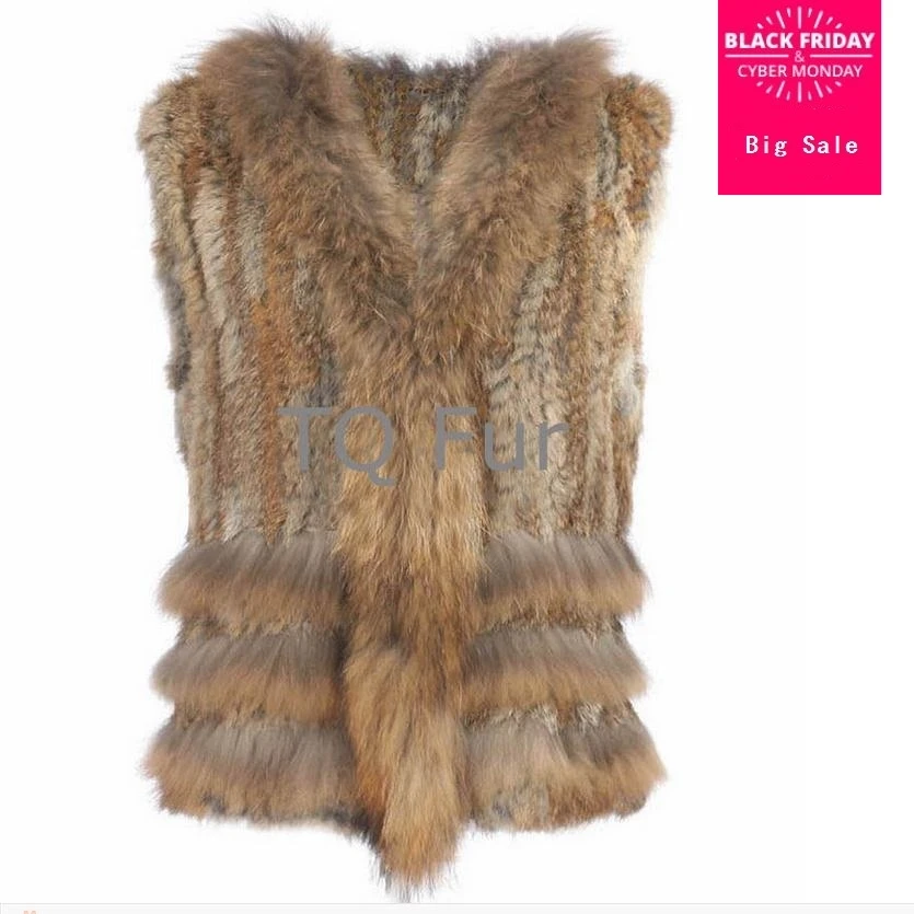 

Factory direct 12 color autumn and winter warm real rabbit fur short vest women's Three raccoon rabbit hair weaving vest w1989
