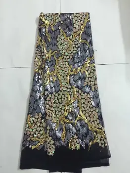 

sequins african lace fabric Wholesale LJY-102711 high quality african tulle lace fabric with sequins