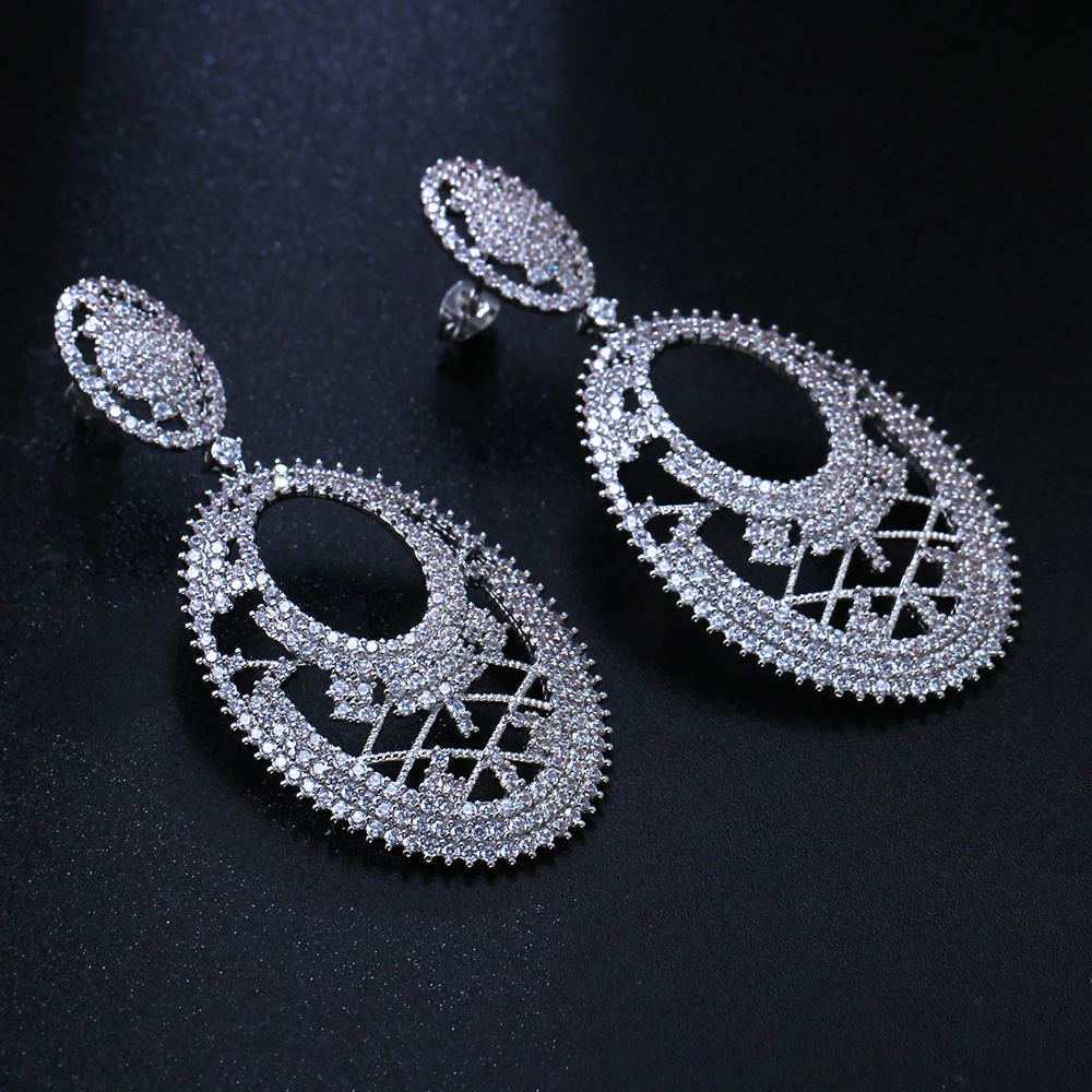 Indescribable Beauty Earring Shiny Zircon Stone in Gold and White Color Long Oval Dangle Earrings For Women