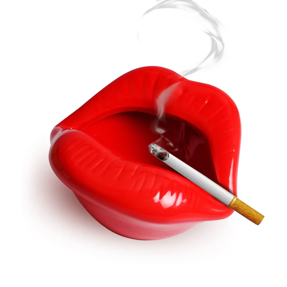 Ceramic Cigarette Ashtray Novelty Lip Mouth Cigarette Ashtray Holder For Smoker Fashion Home & Office Decorations Red