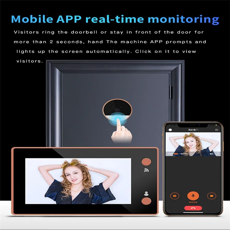 Wifi приложение дверной глазок HD цифровой инфракрасный PIR ночное видение Обнаружение движения дверной звонок видеодомофон камера монитор