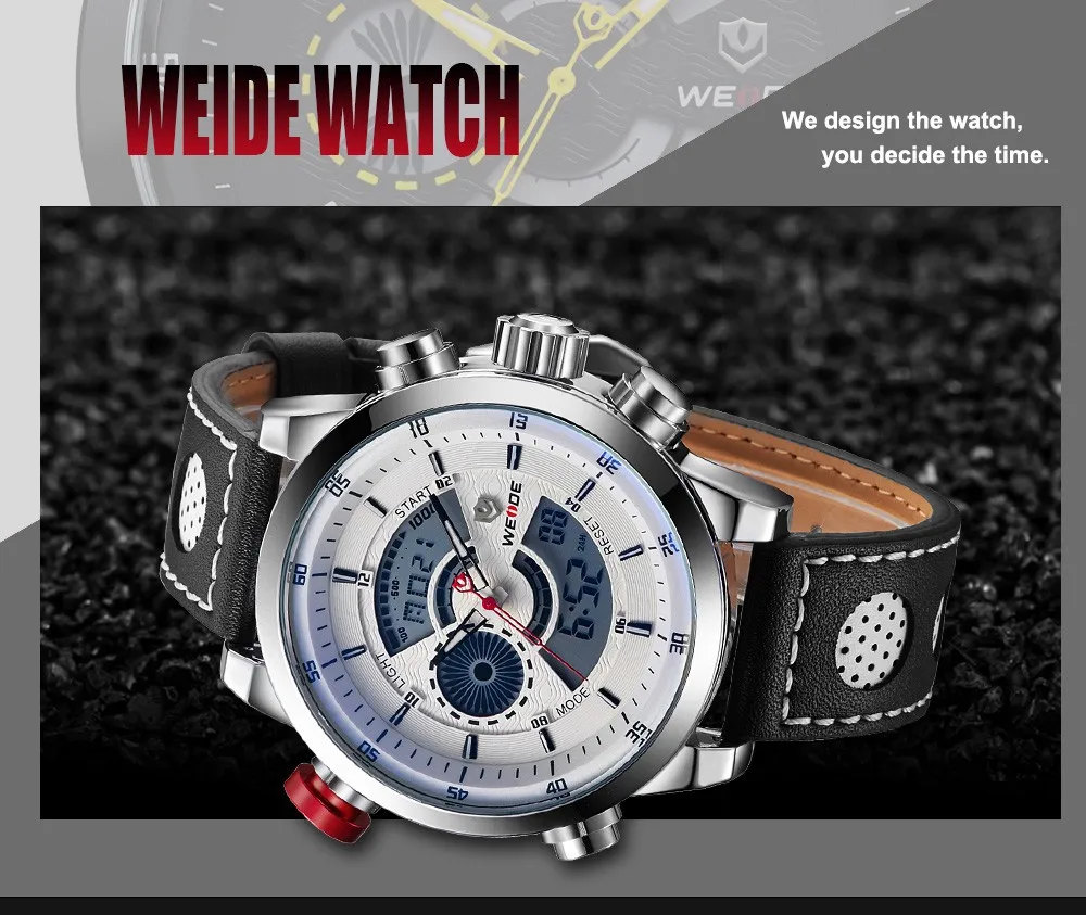 WEIDE военные часы мужские люксовый бренд Будильник японский кварцевый Кожаный ремешок аналог цифровой водонепроницаемый спортивный хронограф