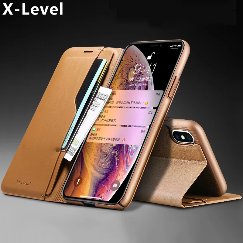 

X-Level For iPhone XS Max Case Luxury Cute PU Leather Hard Plastic Armor Protection Wallet Phone Case for iPhone XR Back Cover