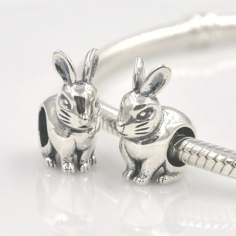 Новые оригинальные Твердые бусины из стерлингового серебра 925 пробы с милым Кроликом, подходят для Пандоры, ювелирный браслет сделай сам