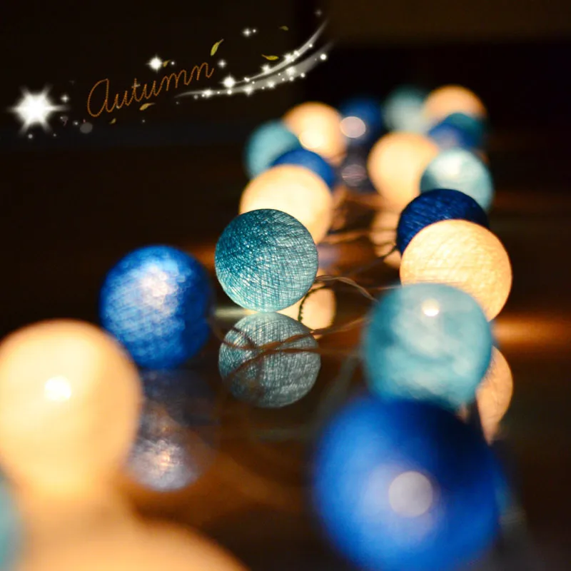 Светодиодный гирлянда хлопок связка шаров огней Батарея 3 м/6 м гирлянда из светящихся хлопковых шариков Фея светодиодный свет Спальня украшения USB/разъем/AA Батарея - Испускаемый цвет: blue