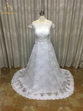 2017 New Sexy Scalloped Lace A-Line Wedding Dresses With Appliques Button Bow Plus Size Bridal Gowns Robe De Mariage W227