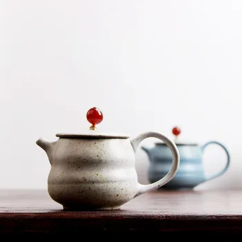 

Tea Ceremony Japanese Retro Teapot Coarse Pottery Ceramic Tea Set with Agate Beads Kung Fu Tea Pot Teapot 220ml Creative Gift