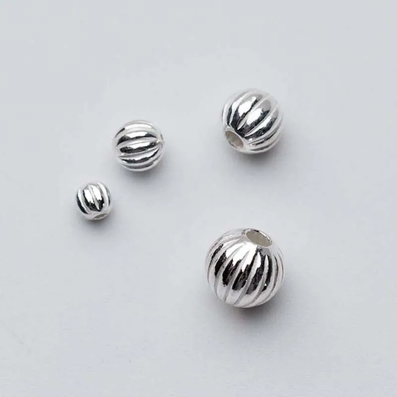 

5pcs/lot 925 Sterling Silver Pumpkin Spacer Beads 3mm 4mm 5mm 6mm Craft Round Silver Beads DIY Bracelets Jewelry Making Findings