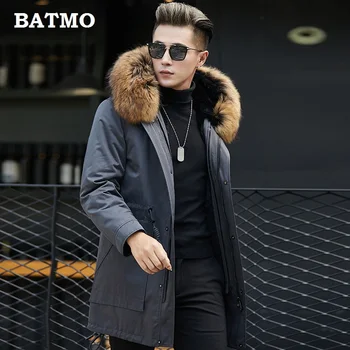 

Batmo 2018 new arrival winter high quality warm rabbit fur liner hooded blue jacket men,raccoon fur collar parkas men 1826