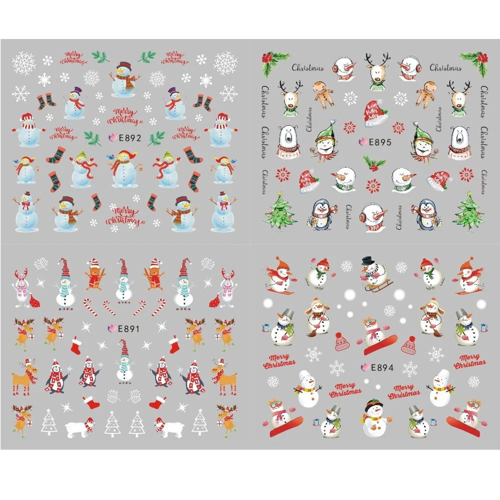 11 шт переводные наклейки для нейл-арта слайдер 3D Рождественский Снеговик Дизайн Маникюрные наклейки очаровательные украшения для нейл-арта JIE886-896