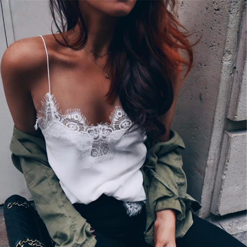 

New Fashion Camisoles Women White Black Lace Camis Sexy Spaghetti Strap Lace Bralette Camis Tops Solid Regata Feminina IU931957