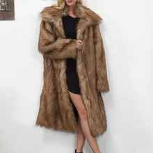 Женское зимнее длинное пальто из искусственного меха с отложным воротником, с длинным рукавом, карманами и пуговицами, Женская Толстая теплая ветрозащитная верхняя одежда 6Q0366