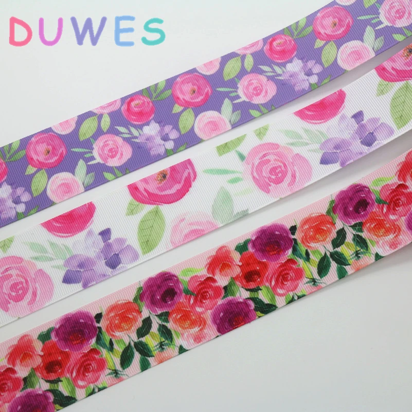 

DUWES 1.5'' 50yards flowers floral printed grosgrain Ribbon Accessory hairbow headwear DIY material decoration 38mm D1059