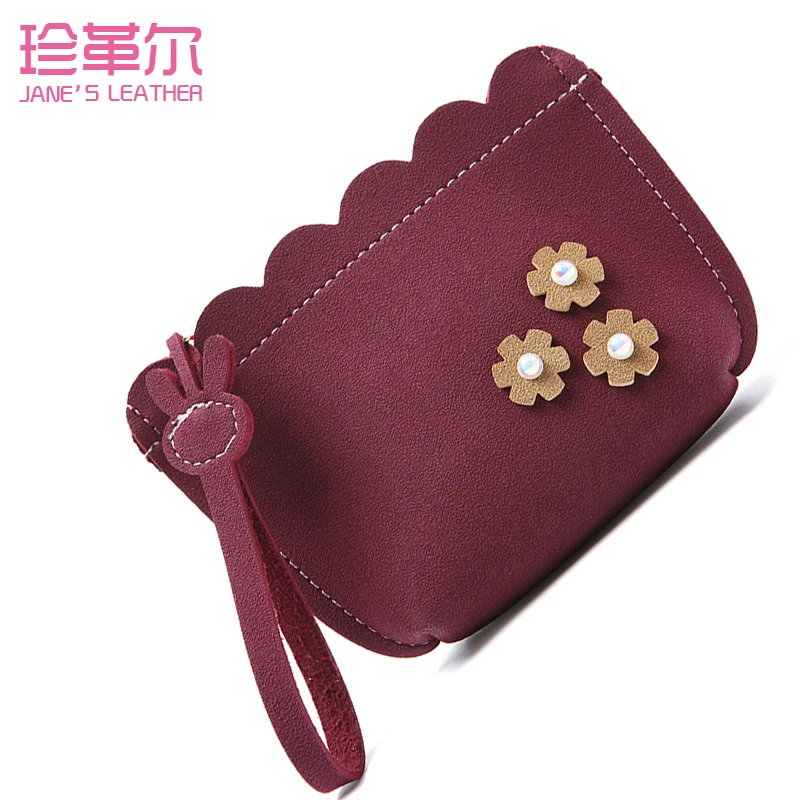 

JANE'S LEATHER Fashion Flower Women's Coin Purse Fashion Change Wallet Cards Cash Money Wristband Bag Carteira Mujer Femme 2019