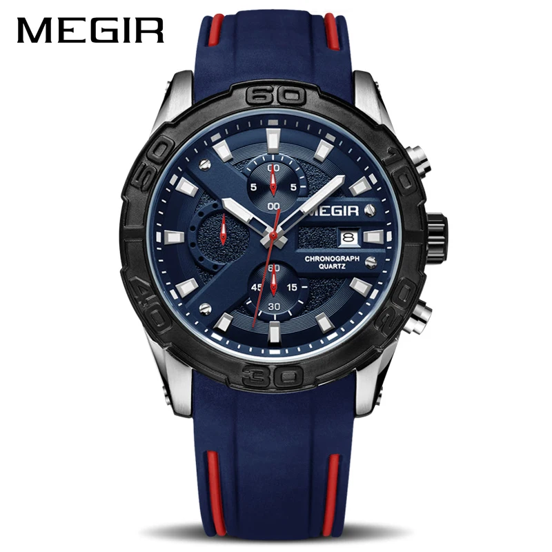 

MEGIR Fashion Sport Men Watch Relogio Masculino Mens Army Military Quartz Watches Male Chronograph Silicone Clock Wristwatches