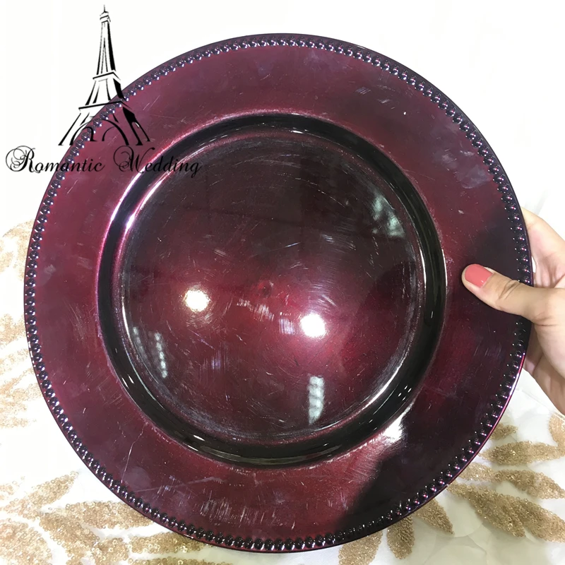 

300pcs Romantic Wedding 13'' burgundy Plastic Charger Plate for Wedding Event Birthday Party Decoration Home Restaurant Decor