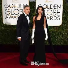 72-й Annual Golden Globe Awards Черный Знаменитости Платья Одно Плечо Длиной До Пола, Вечерние Платья Длинные Поезд Пром