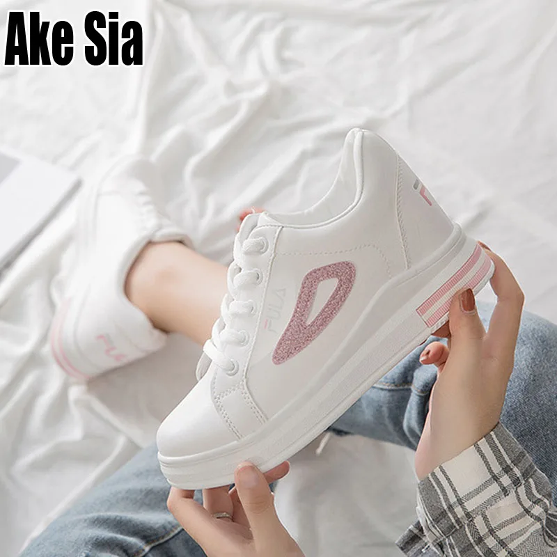 

Ake Sia Women Female Fashion Spring Autumn PU Leather Casual Flats Hidden Heel Lace Up Zapatos Walks Travel Striding Shoes A024