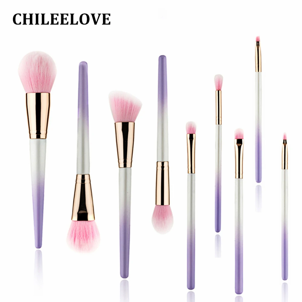 

CHILEELOVE 9 Pcs/Set Silver Makeup Brushes Kit Wool Hair Wooden Handle Cosmetics Tool For Face Make Up