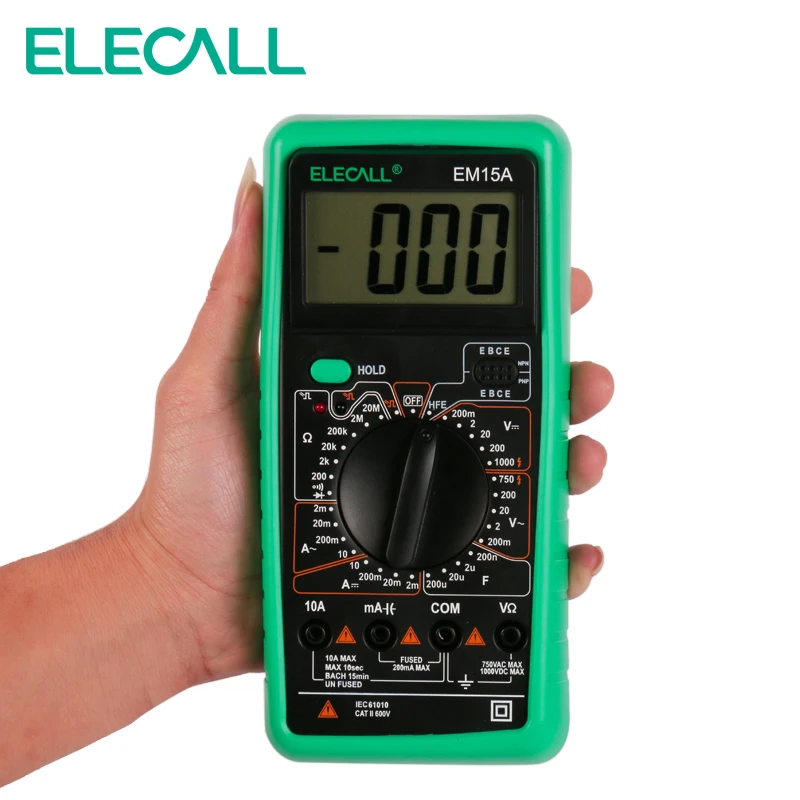

ELECALL 3 1/2 Multimeter EM33D AC/DC 600V 1999 Counts Backlight Data Hold NCV Voltage Detection Overload Protection