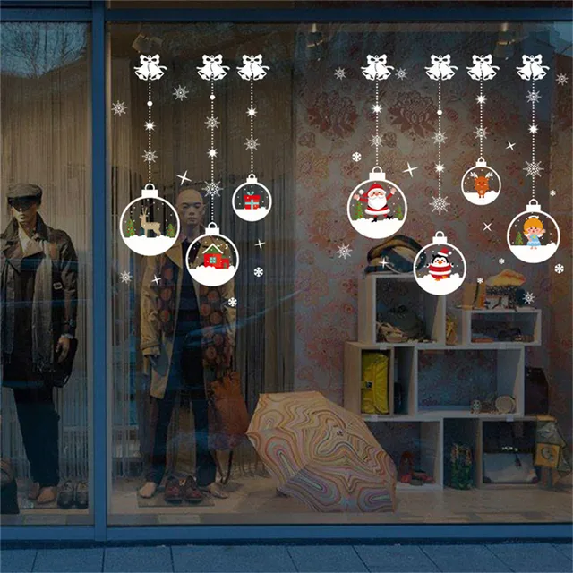 Home Decor Christmas Window Stickers Self Adhesive Hanging Snow Ball Pendant New Year Christmas Festival Glass Wall stickers
