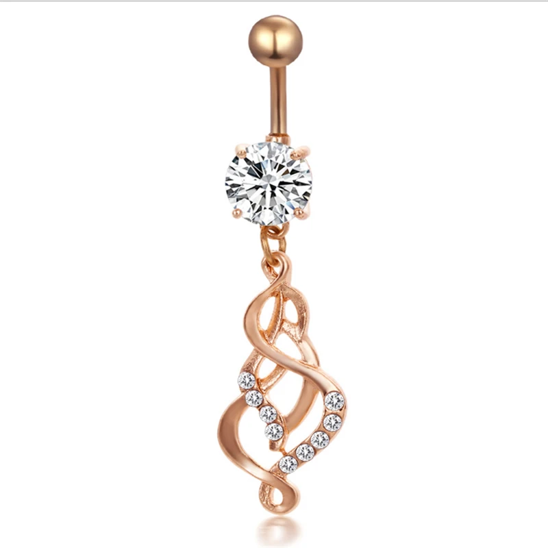 New Fashion Surgical Steel Dangle Navel Rings Gold Crystal Navel Bars