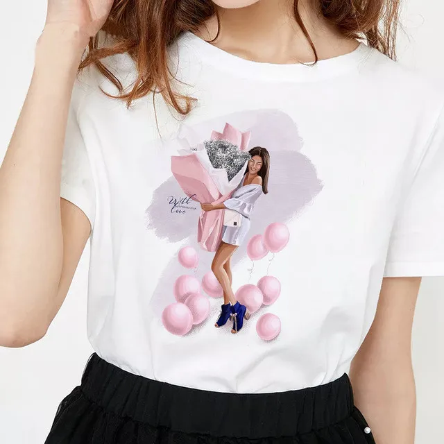 إمرأة الملابس المتناثرة الشارع الشهير Kawaii الجمالية T قميص الجرافيك تيز المرأة 90 s القوطية الكورية قمم زائد حجم