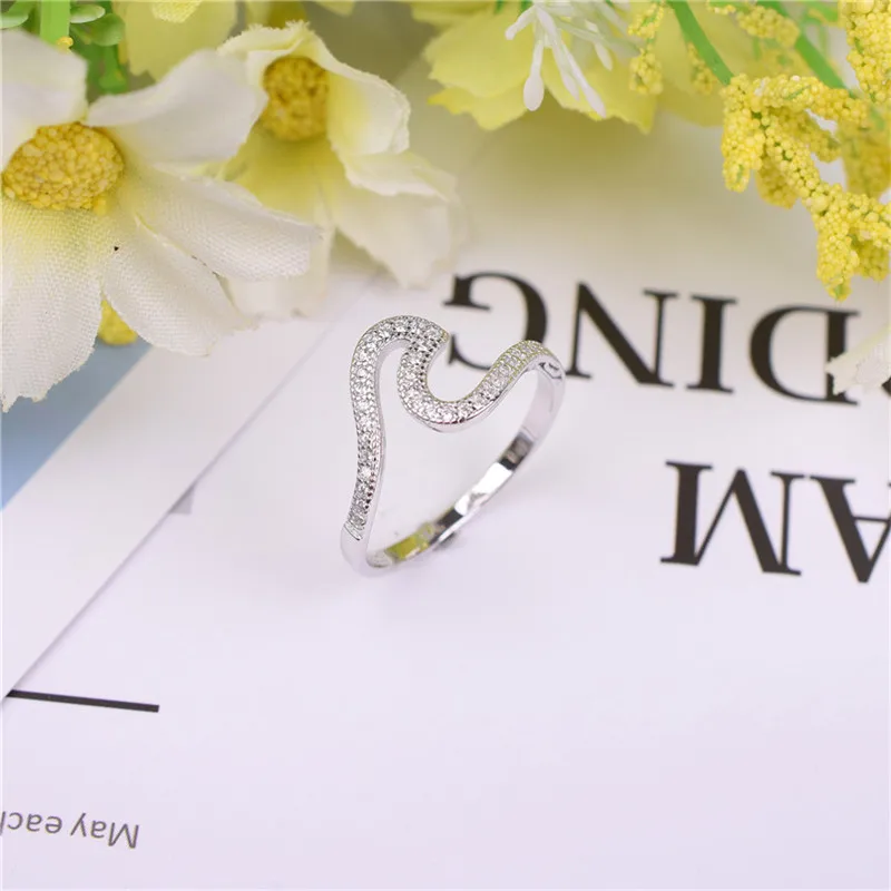 Cena Moda 100% 925 Sterling Silver nieregularne fala proste pierścionki urok biżuteria akcesoria walentynki prezent bague argent 925 femme dziewczyna